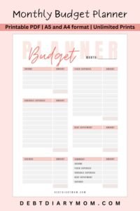 Monthly budget planner mockup